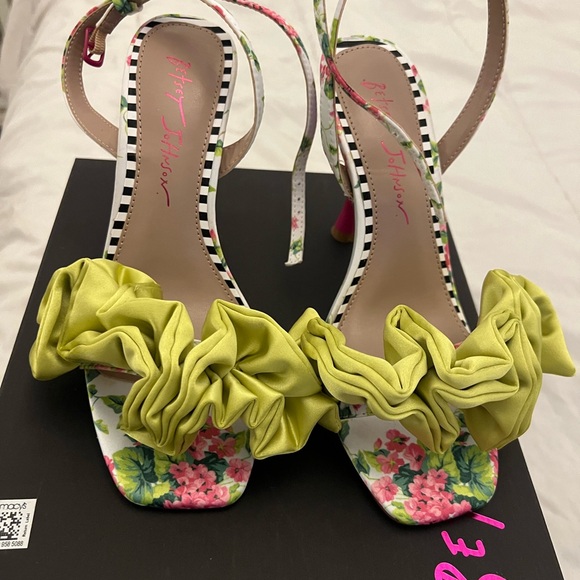 Betsey Johnson Shoes - Betsey Johnson Floral Heels with Lime Ruffle